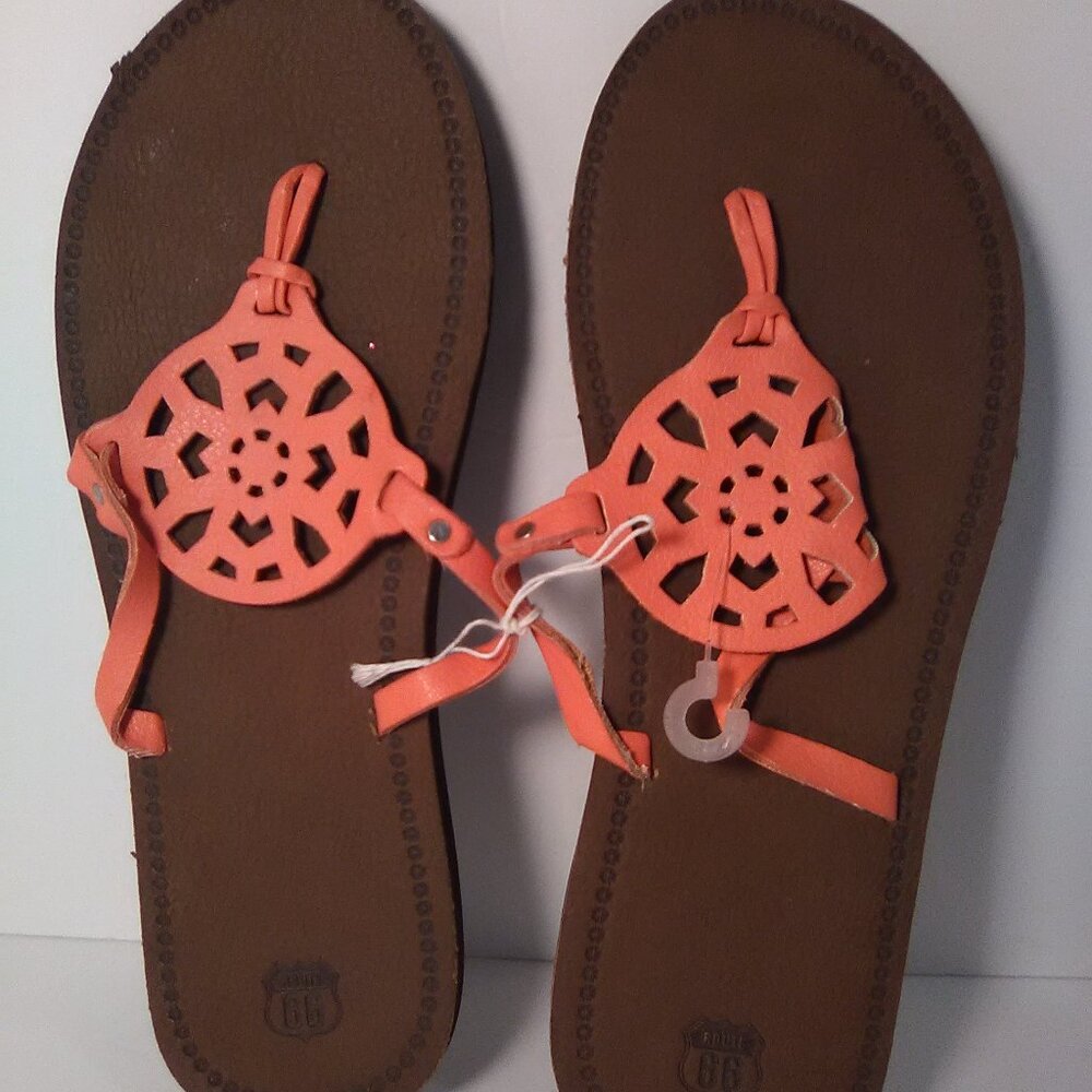 Route 66 Women's Strappy Flip Flop Sandals Color Brown/Orange Size 10 NW…